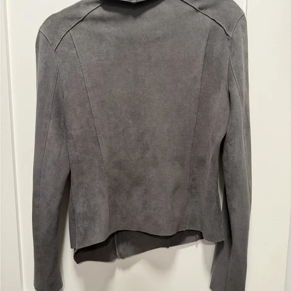 Blank NYC Womens Grey Suede Draped Zip Front Jacket - Picture 3 of 4
